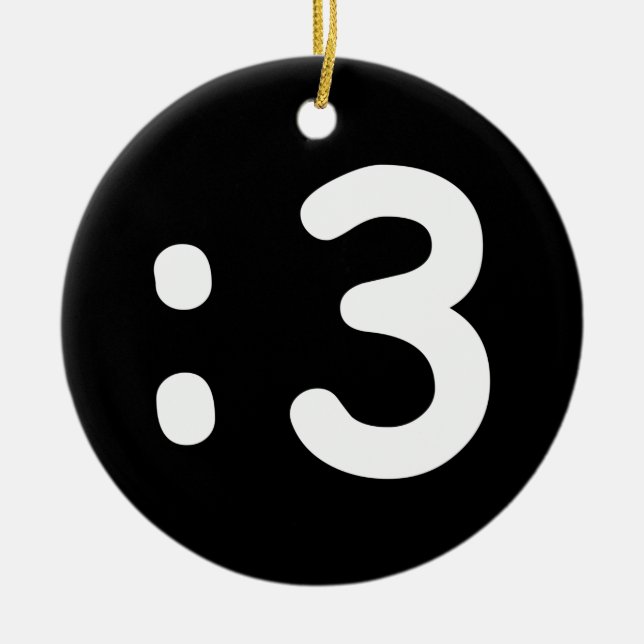 Cat Face Emoticon :3 Ceramic Tree Decoration (Front)