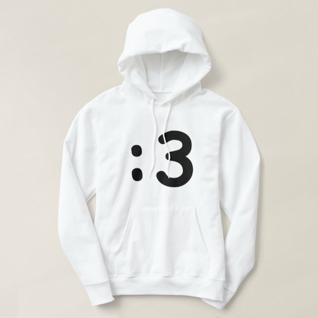Cat Face Emoticon :3 Hoodie (Design Front)