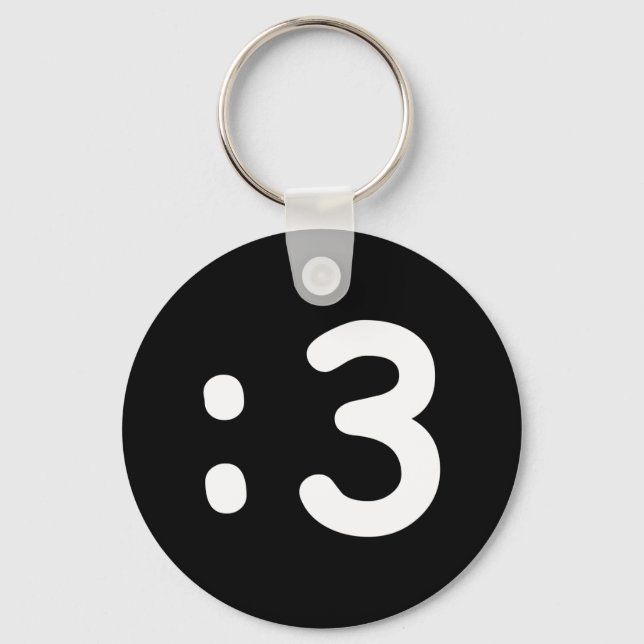 Cat Face Emoticon :3 Keychain (Front)