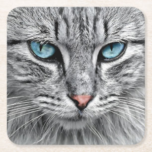 Cat Face Fractal Design-10682 Square Paper Coaster
