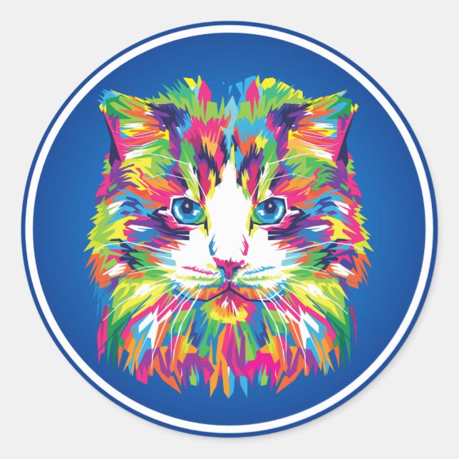 Cat Face Geometric Prismatic Design-32453 Classic Round Sticker (Front)