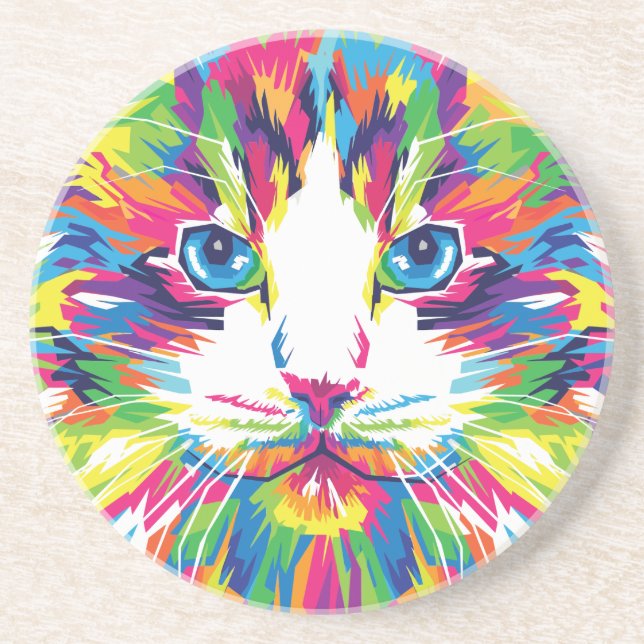 Cat Face Geometric Prismatic Design-32453 Coaster (Front)