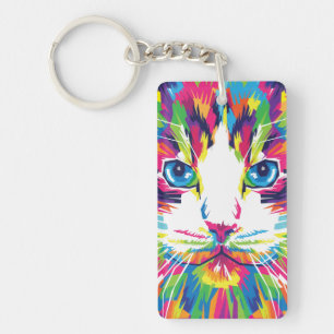 Cat Face Geometric Prismatic Design-32453 Key Ring