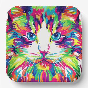 Cat Face Geometric Prismatic Design-32453 Paper Plate