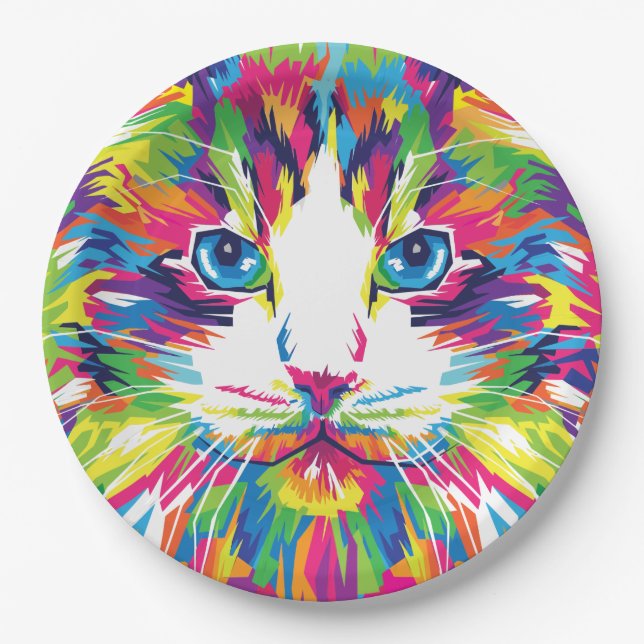 Cat Face Geometric Prismatic Design-32453 Paper Plate (Front)