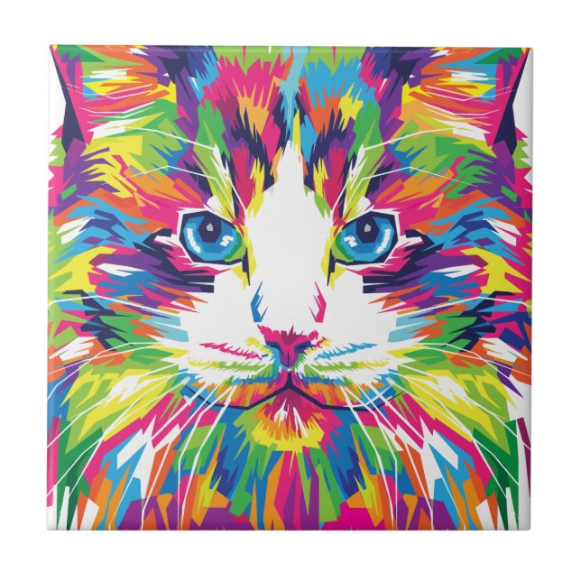 Cat Face Geometric Prismatic Design-32453 Tile (Front)