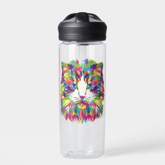 Cat Face Geometric Prismatic Design-32453 Water Bottle (Front)