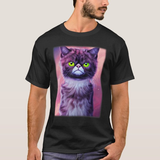 Cat face graphic  animal pet  grumpy kitten print  T-Shirt (Front)