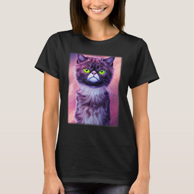 Cat face graphic  animal pet  grumpy kitten print  T-Shirt (Front)