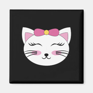 Cat Face Head Eyelashes Closed Eyes Smile Bow Magnet