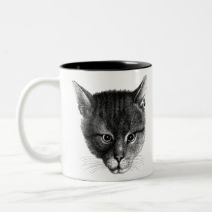 Cat Face Head Line Art Animal Feline Kitten Two-Tone Coffee Mug