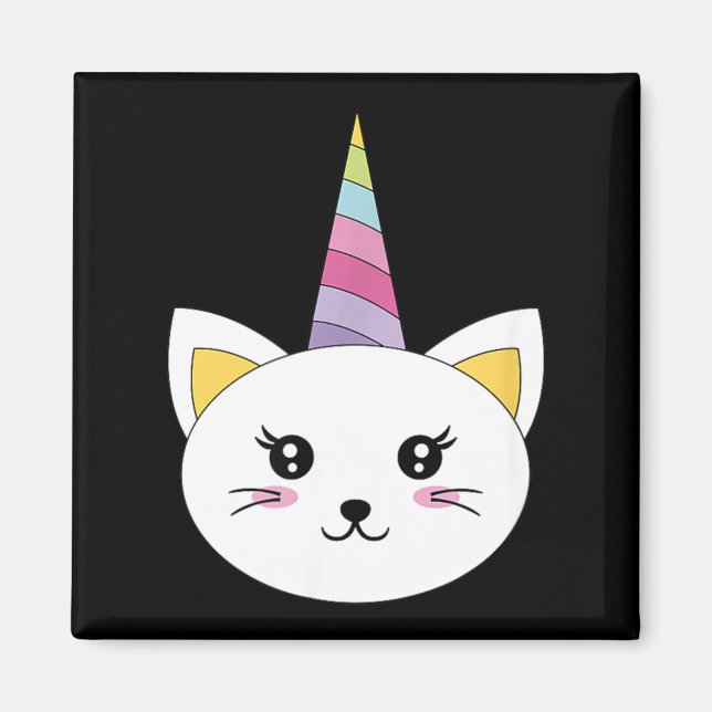 Cat Face Head Unicorn Eyelashes Funny Halloween Magnet (Front)