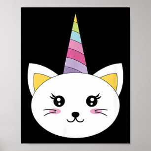Cat Face Head Unicorn Eyelashes Funny Halloween Poster