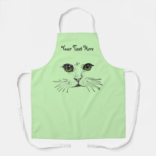 Cat Face Illustration Green Eyes Long Whiskers Apron