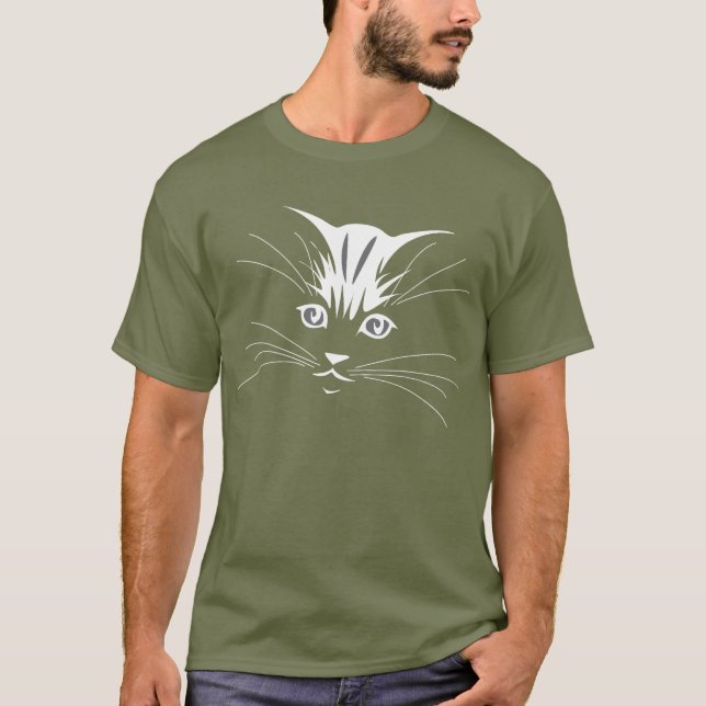 Cat Face in White T-Shirt (Front)