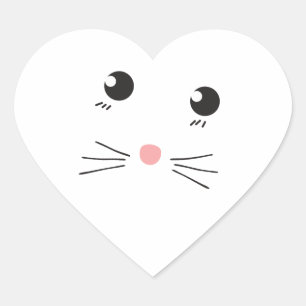 Cat face line drawing heart sticker