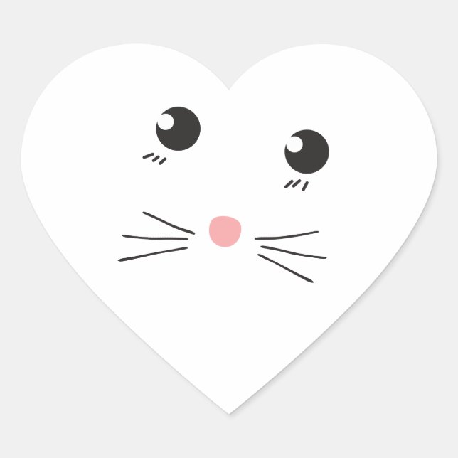 Cat face line drawing heart sticker (Front)