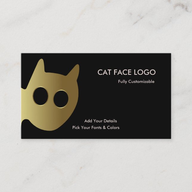 Cat Face Logo - Gold Cat Business Card (Front)