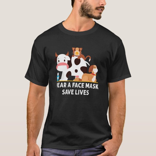 Cat Face Mask Dog Face Mask Cow Face Mask  Farmer T-Shirt (Front)