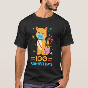Cat Face Mask Funny 100 Days Of School Kids Boys G T-Shirt