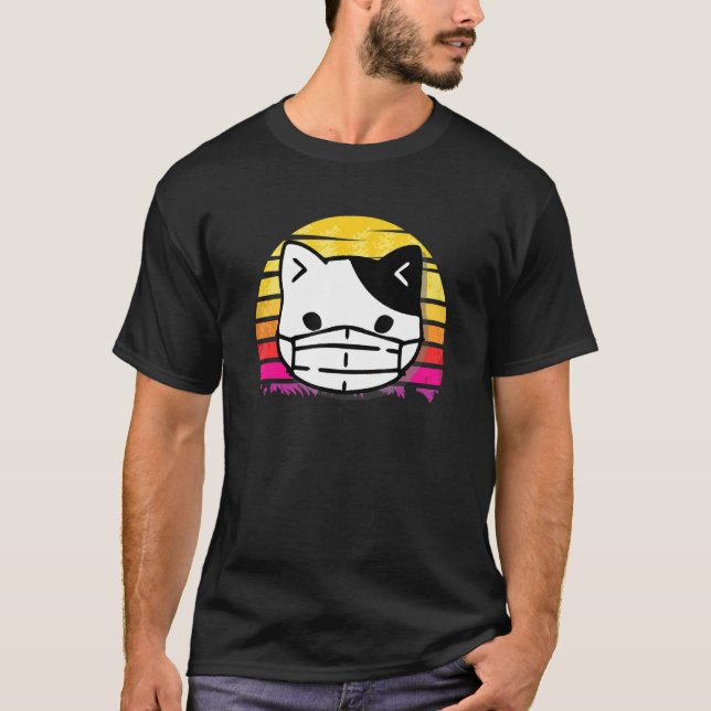 Cat Face Mask Retro Japanese Neko Cute Animal Love T-Shirt (Front)