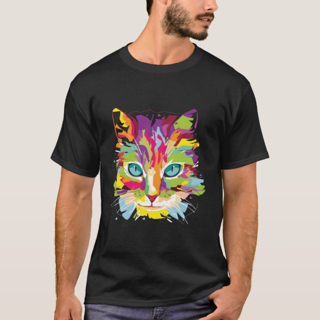 Cat Face Multi-Coloured T-Shirt (Front)
