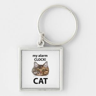 Cat Face My Alarm Clock Tabby Cat Key Ring