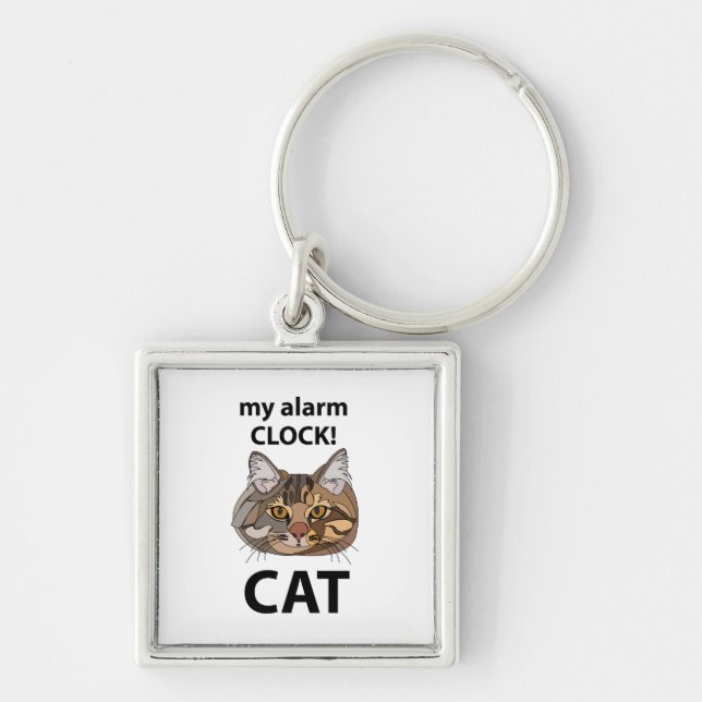 Cat Face My Alarm Clock Tabby Cat Key Ring (Front)
