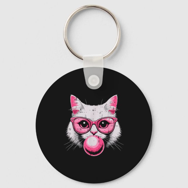 Cat Face Nk Gles Bubble Gum Cute Kitty Women Girls Key Ring (Front)