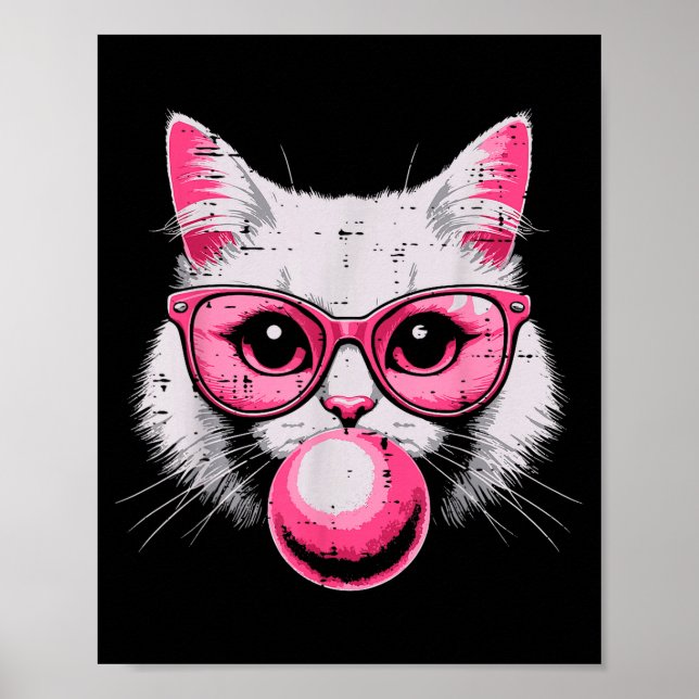 Cat Face Nk Gles Bubble Gum Cute Kitty Women Girls Poster (Front)