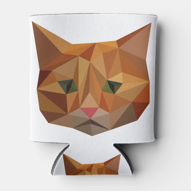 Cat Face Orange Low Poly Geometric Triangles Can Cooler (Front)