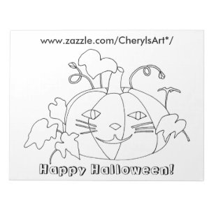 Cat Face Pumpkin Happy Halloween Colouring Notepad