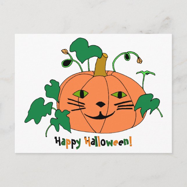 Cat Face Pumpkin Happy Halloween Postcards (Front)