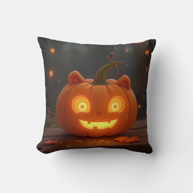 cat face pumpkin lantern cushion (Front)