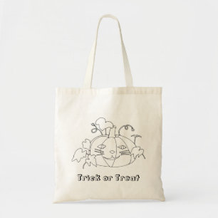 Cat Face Pumpkin Trick or Treat Colouring Tote Bag