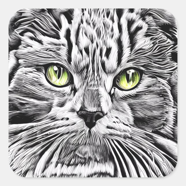Cat face square sticker (Front)