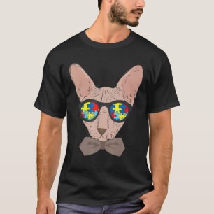 Cat Face Sunglasses Puzzle Autism Awareness Men Da T-Shirt