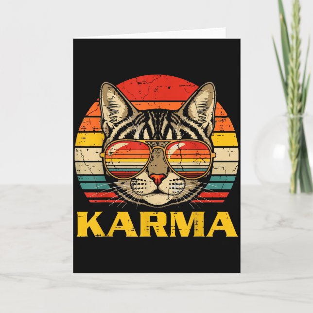 Cat Face Sungles Karma Funny Kitten Kitty Men Wome Card (Front)