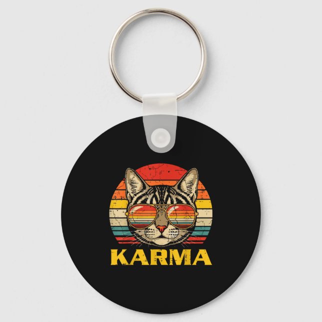 Cat Face Sungles Karma Funny Kitten Kitty Men Wome Key Ring (Front)