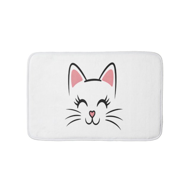 Cat Face Whiskers Print Love Halloween Bath Mat (Front)