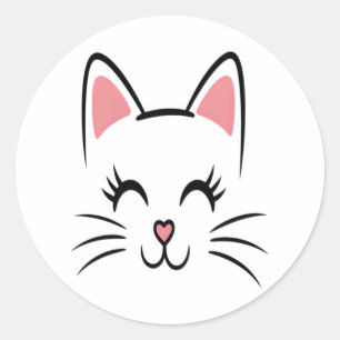 Cat Face Whiskers Print Love Halloween Classic Round Sticker