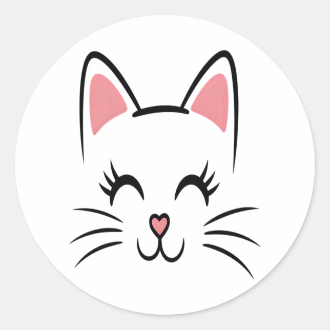 Cat Face Whiskers Print Love Halloween Classic Round Sticker (Front)