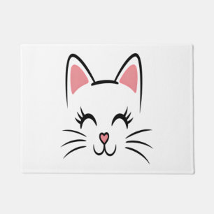 Cat Face Whiskers Print Love Halloween Doormat