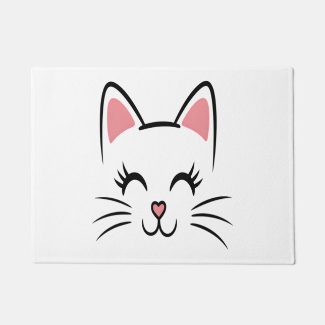 Cat Face Whiskers Print Love Halloween Doormat (Front)