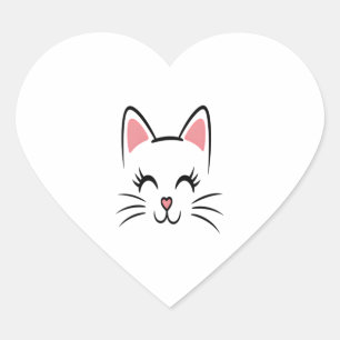 Cat Face Whiskers Print Love Halloween Heart Sticker