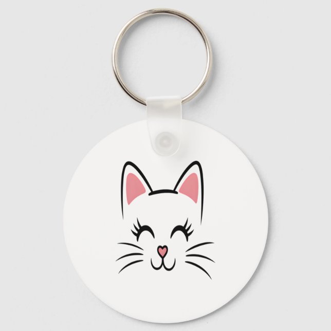 Cat Face Whiskers Print Love Halloween Key Ring (Front)