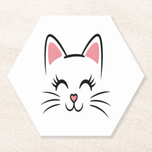Cat Face Whiskers Print Love Halloween Paper Coaster