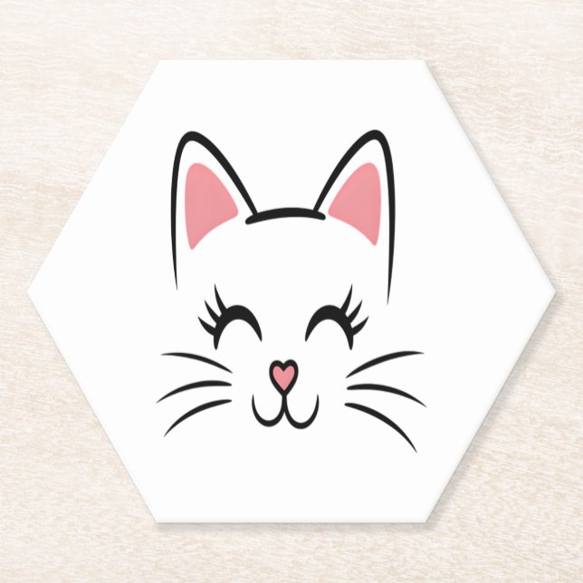 Cat Face Whiskers Print Love Halloween Paper Coaster (Front)