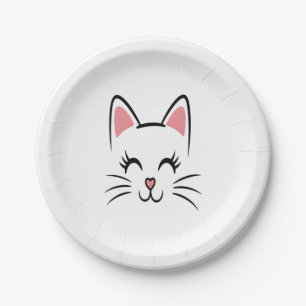 Cat Face Whiskers Print Love Halloween Paper Plate