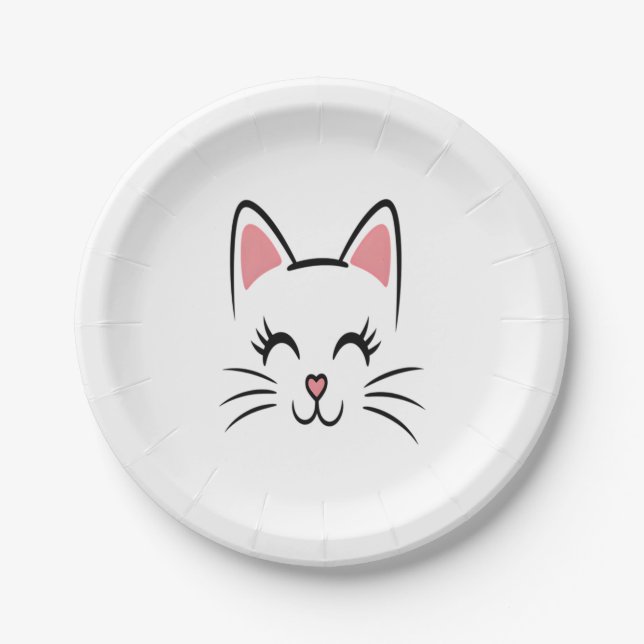 Cat Face Whiskers Print Love Halloween Paper Plate (Front)